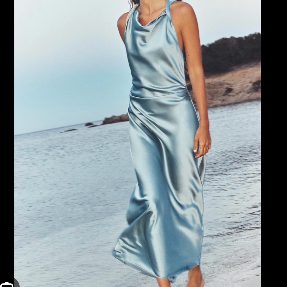 Elegant Blue Satin Dress from Zara